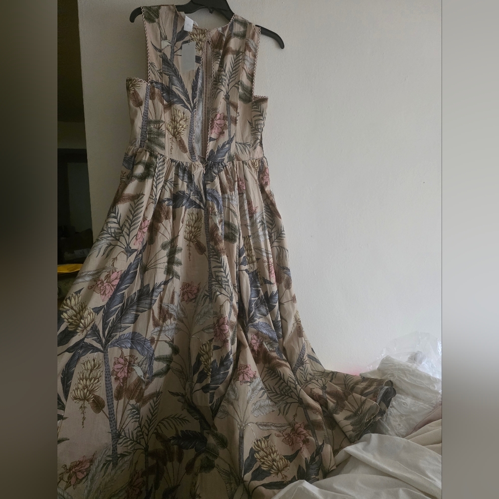 H&M Lace Detail Cotton Dress Maxi Floral Plants Multicolored Unlined Bnwt - Picture 10 of 15